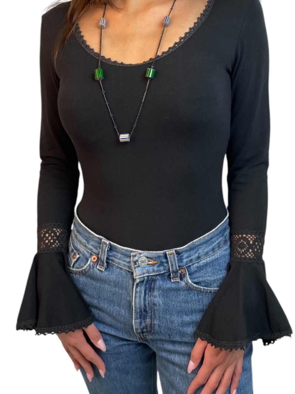 Vintage Long Multicolored Beaded Chain Necklace
